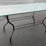 Rectangular table translucent glass top metal base vintage 1980