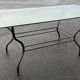 Rectangular table translucent glass top metal base vintage 1980