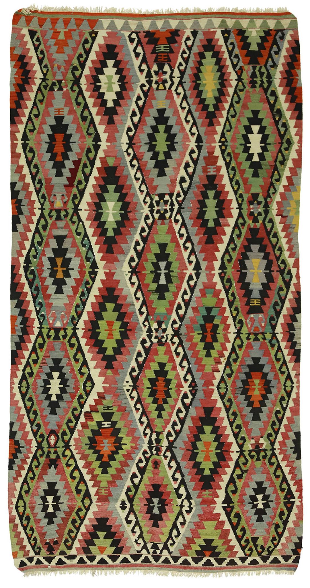 Turkish Kilim Yuruk Vintage 155x293 cm Geometric Red Green Yellow