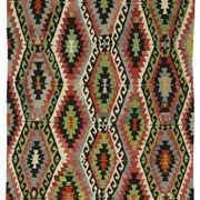Turkish Kilim Yuruk Vintage 155x293 cm Geometric Red Green Yellow