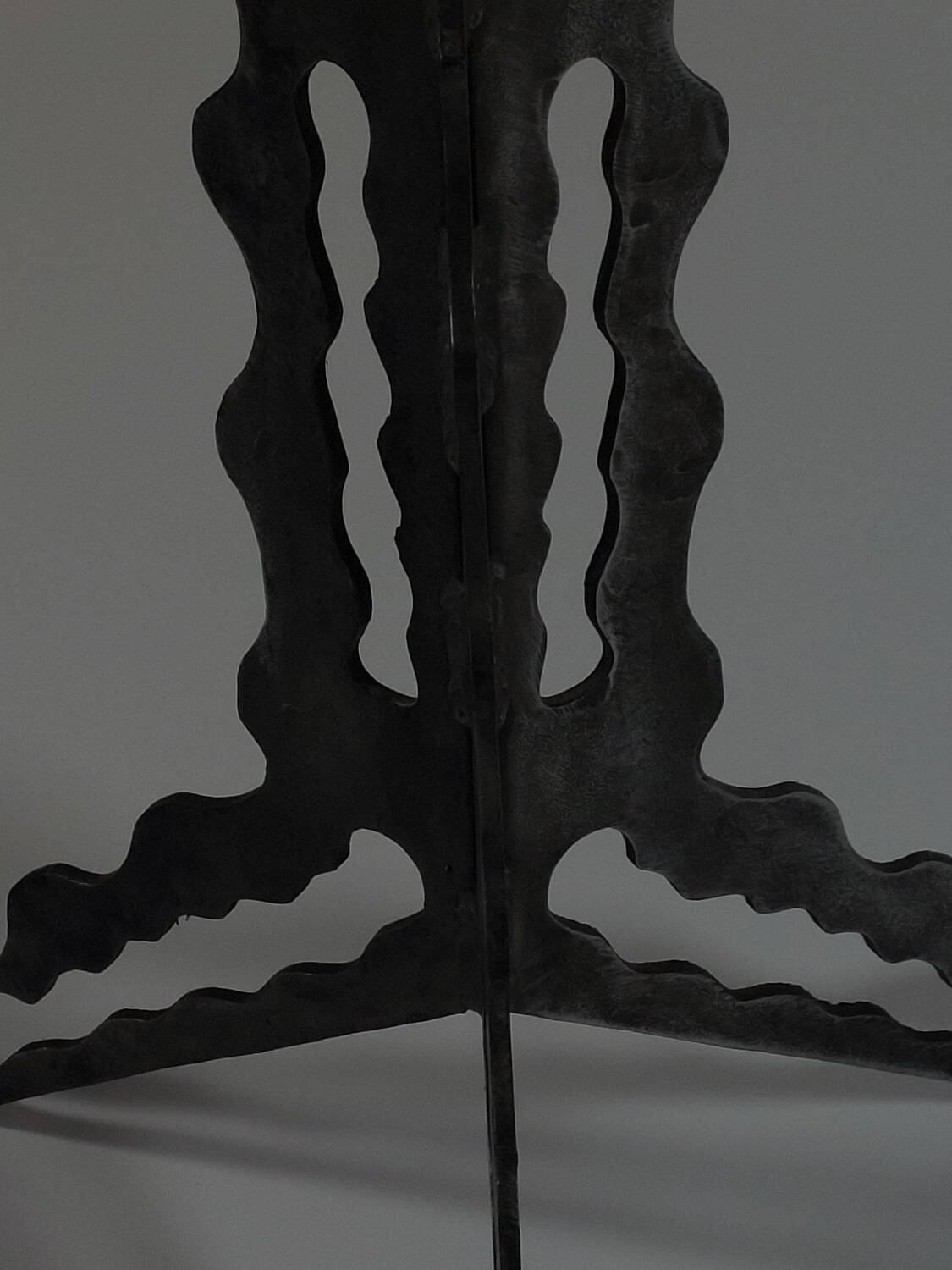 Brutalist column flower support, hand-forged and cut with a blowtorch, one of a kind.