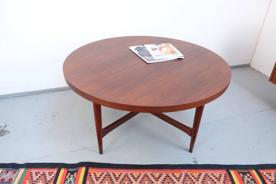 Vintage teak coffee table in 60s-70s style, retro style.