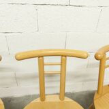 Set of 3 minimalist chairs in light wood, 1980s Italy