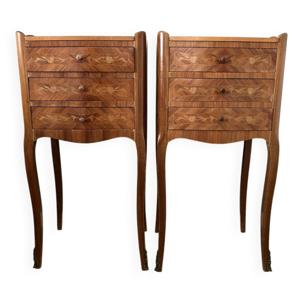 Lot de 2 tables de chevet en marqueterie vintage - style Louis XV