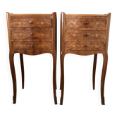 Set of 2 vintage marquetry bedside tables - Louis XV style