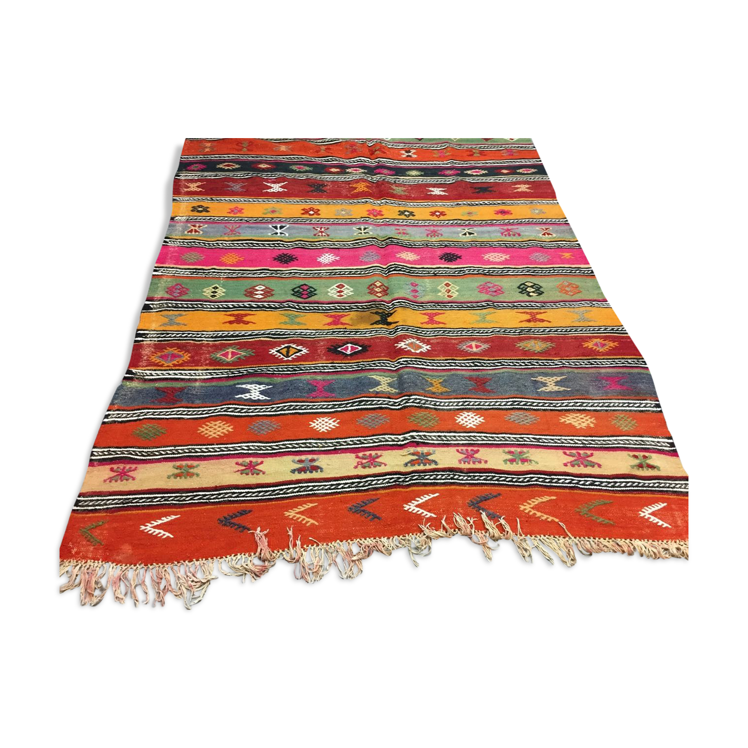 Colourful Vintage Turkish Kilim Kelim Rug 290x166 cm shabby chic wool boho Large