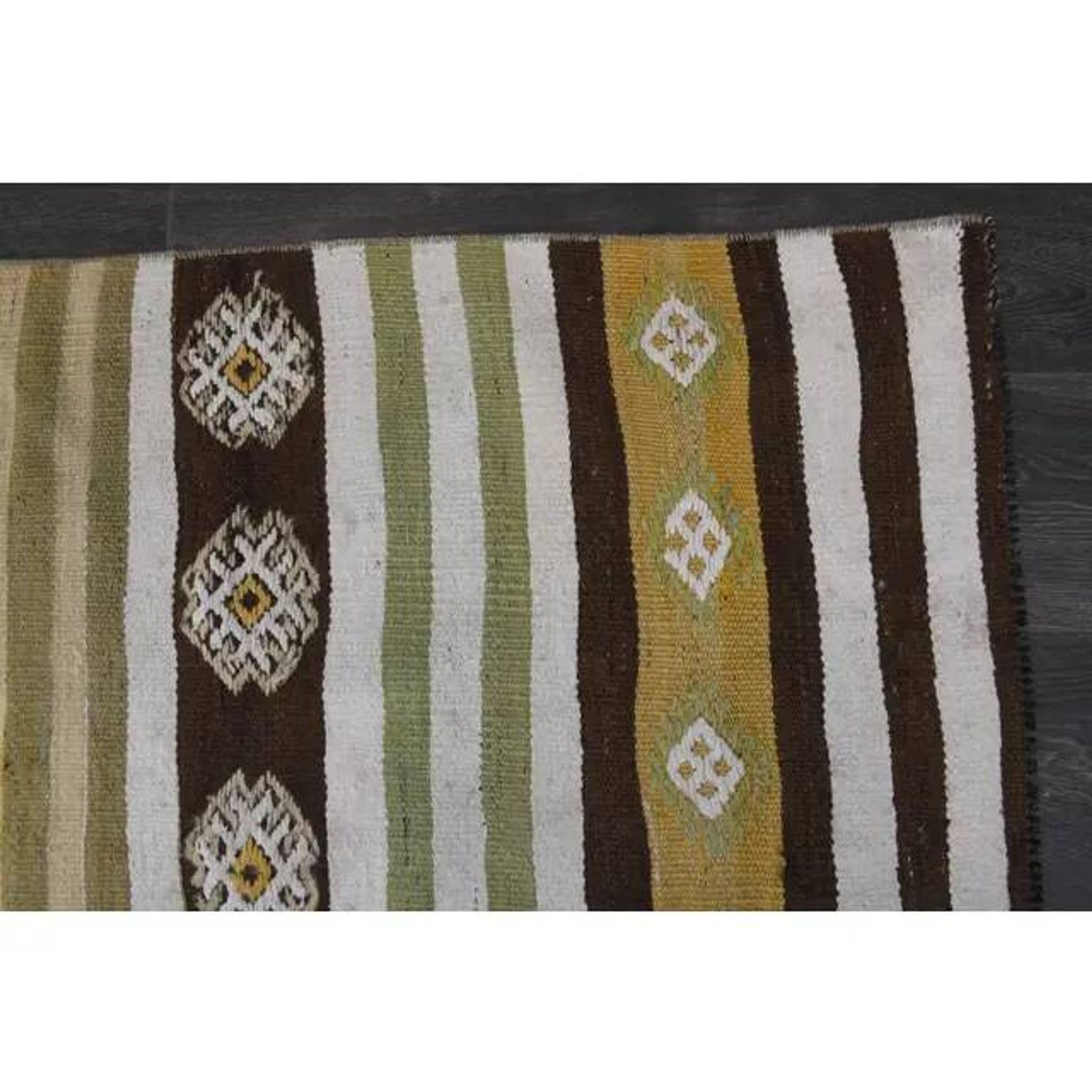 1970s Vintage Turkish Hand-Knotted Wool Cotton Green Runner Rug 139x323
