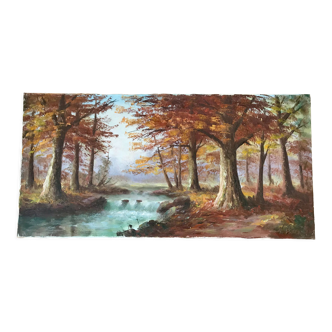 Oil painting on canvas winter landscape signed 50s