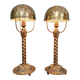 Pair of bronze and brass table lamps, early 20th century