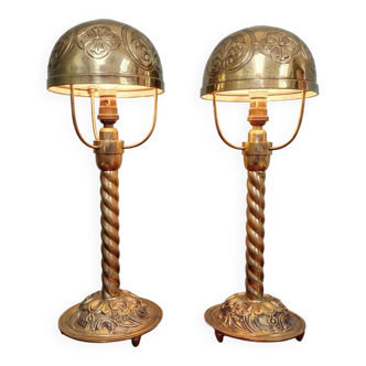 Pair of bronze and brass table lamps, early 20th century