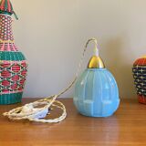 Antique tulip pendant lamp with blue opaline glass and brass suspension claw LAMP-7383