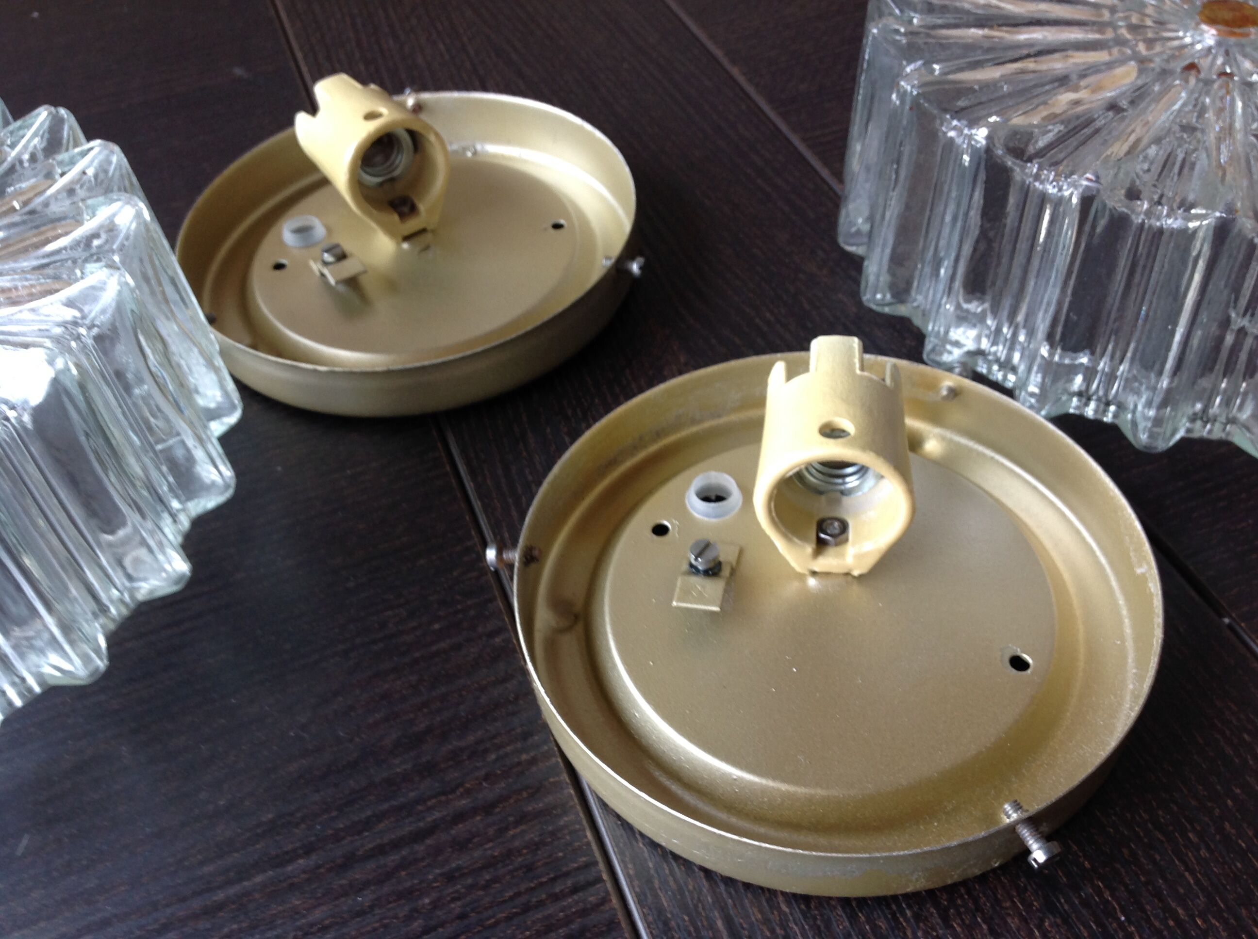 Paire de plafonniers ronds en verre structuré / vintage  années 60-70