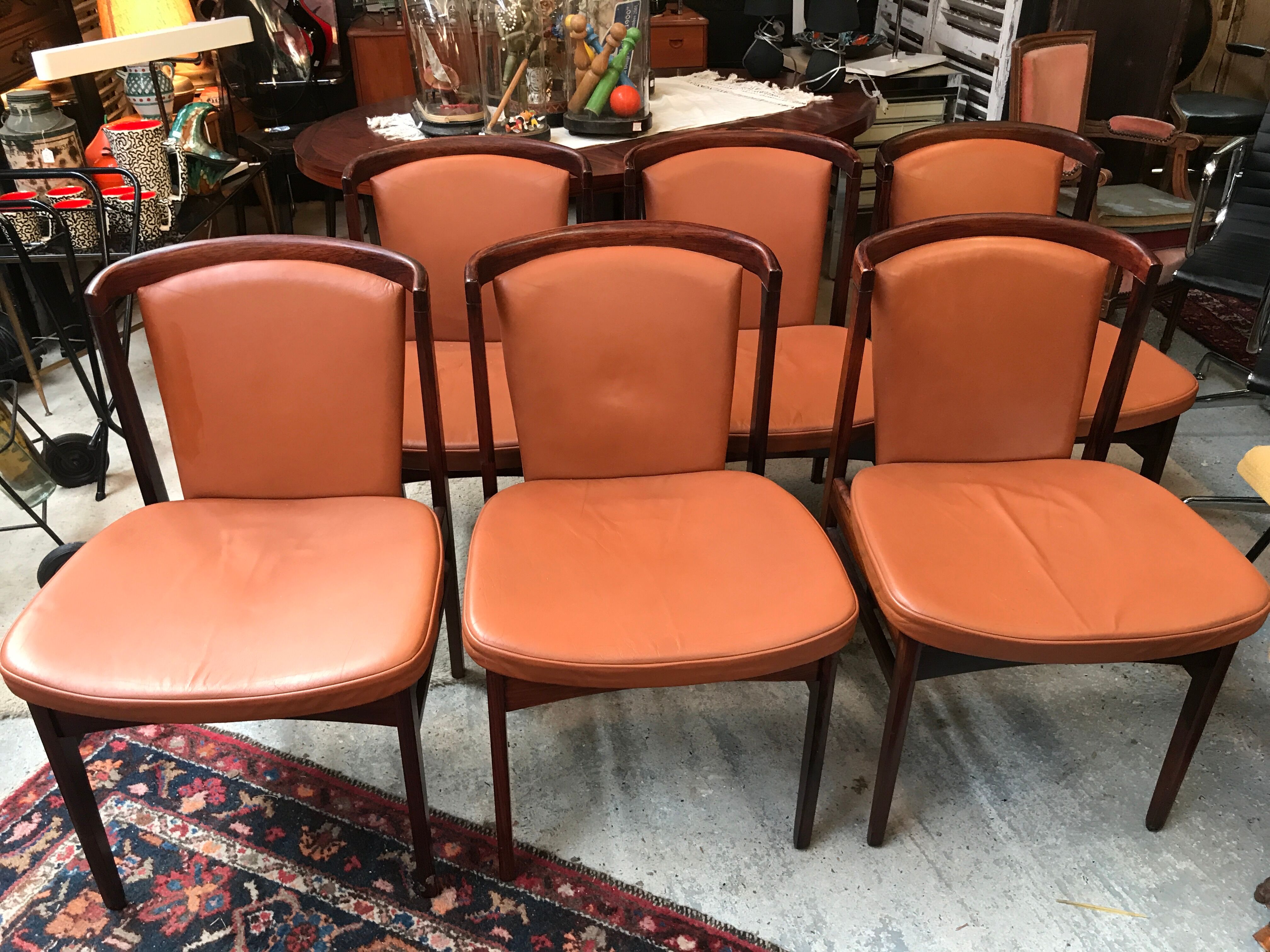 6 Dyrlund rosewood leather chairs