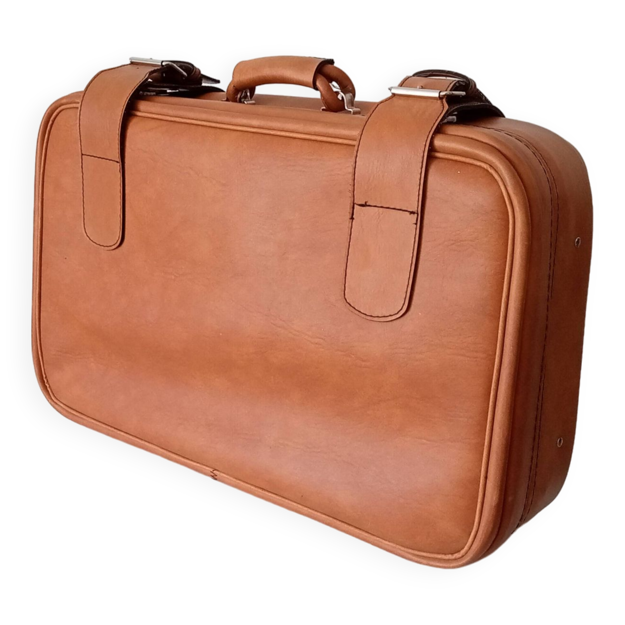 Valise vintage en cuir Camel années 60/70