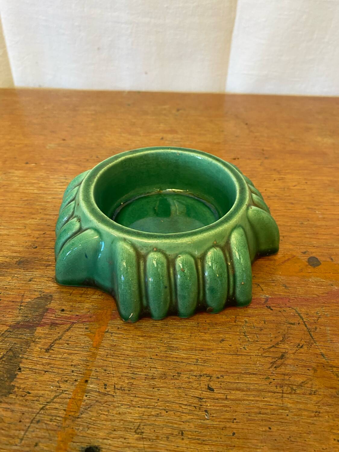 Antique Green Ceramic Ashtray Pocket Empty Vintage