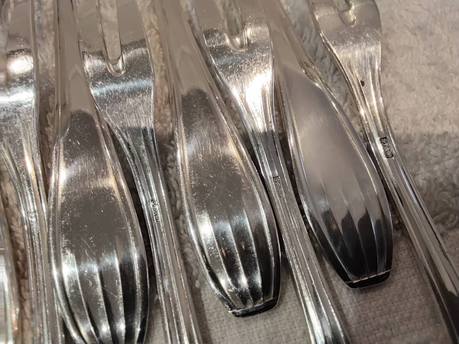 12 silver-plated metal snail forks, SFAM silversmith, Art Deco style