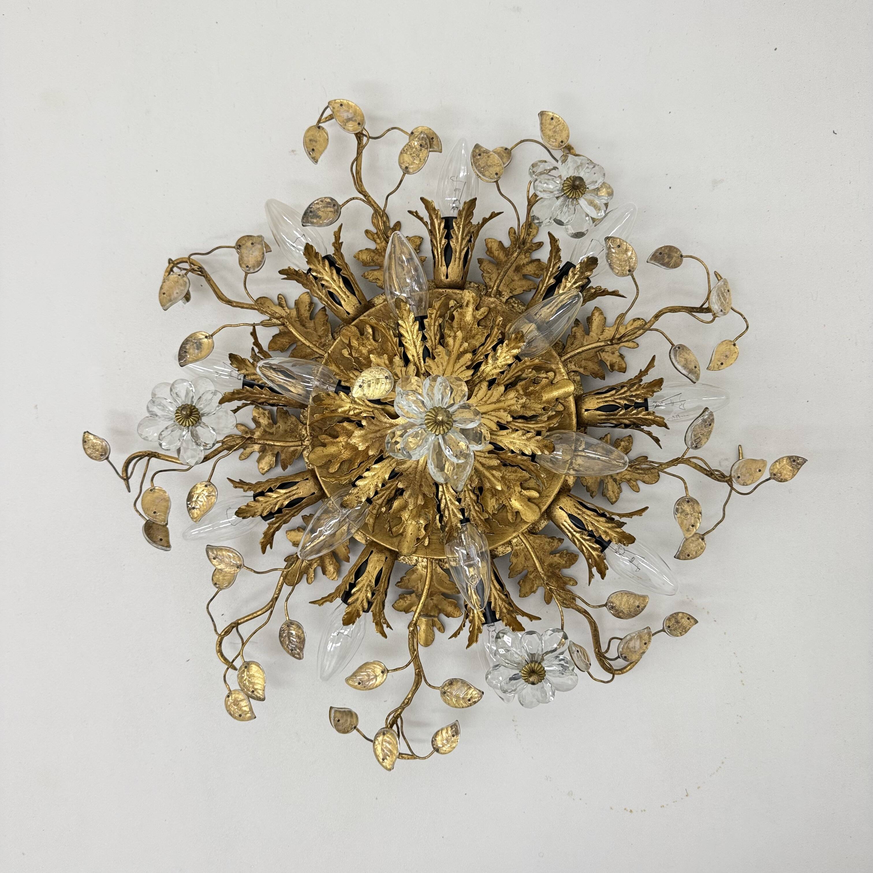 Gold-Plated Metal & Murano Crystal Flowers Flush Mount from Banci Firenze
