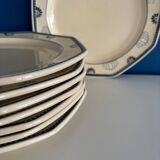 Set of 8 Longchamp France Octagonal Plates - Blue Lotus Flower Pattern