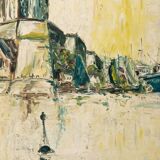 Animated view of a table with sailboats, signed.