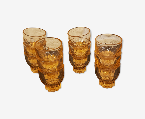 12 petits verres rétro pied étoile en verre rose