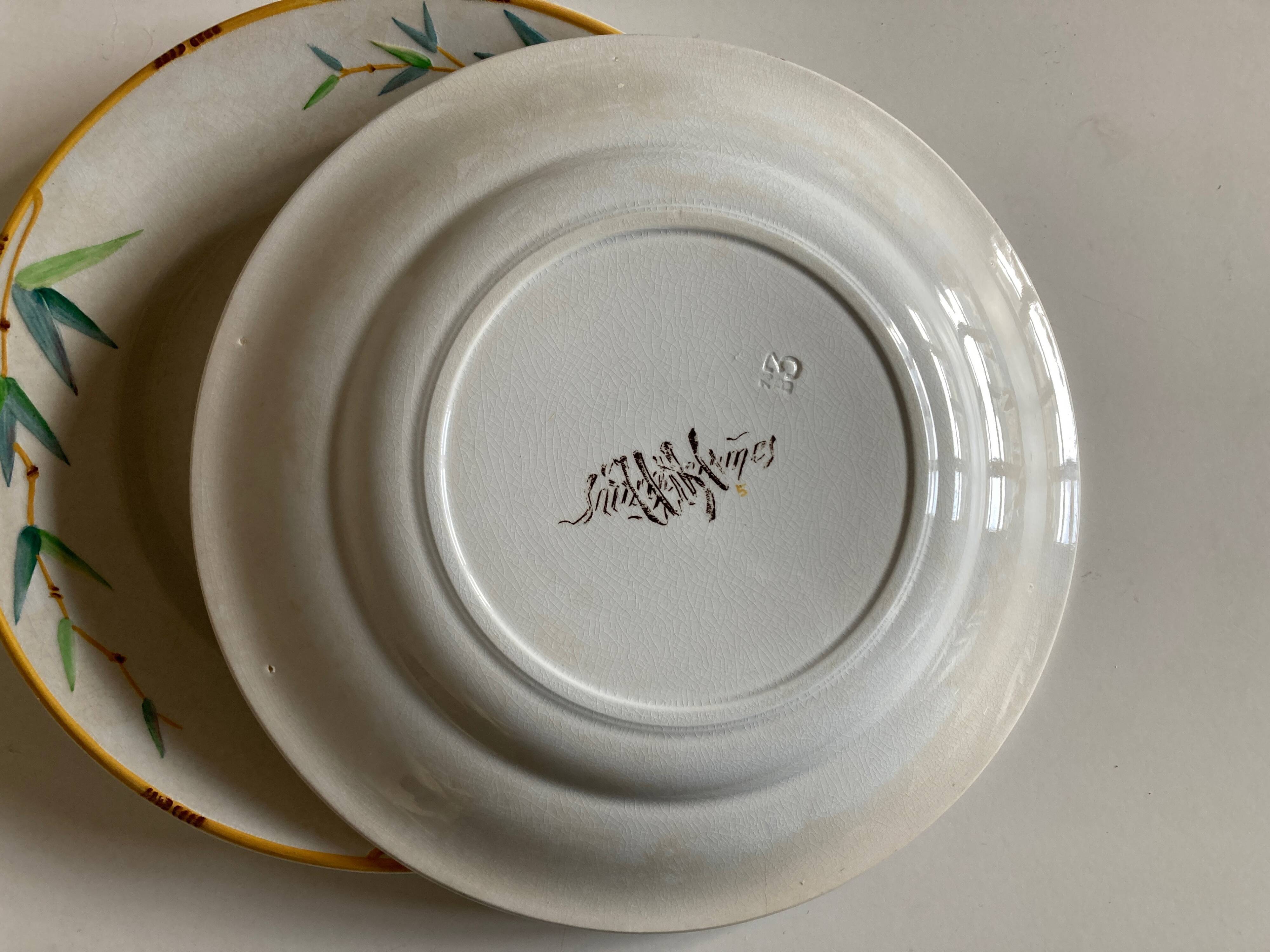 Set of 7 Sarreguemines Bamboo 1880 ironstone plates