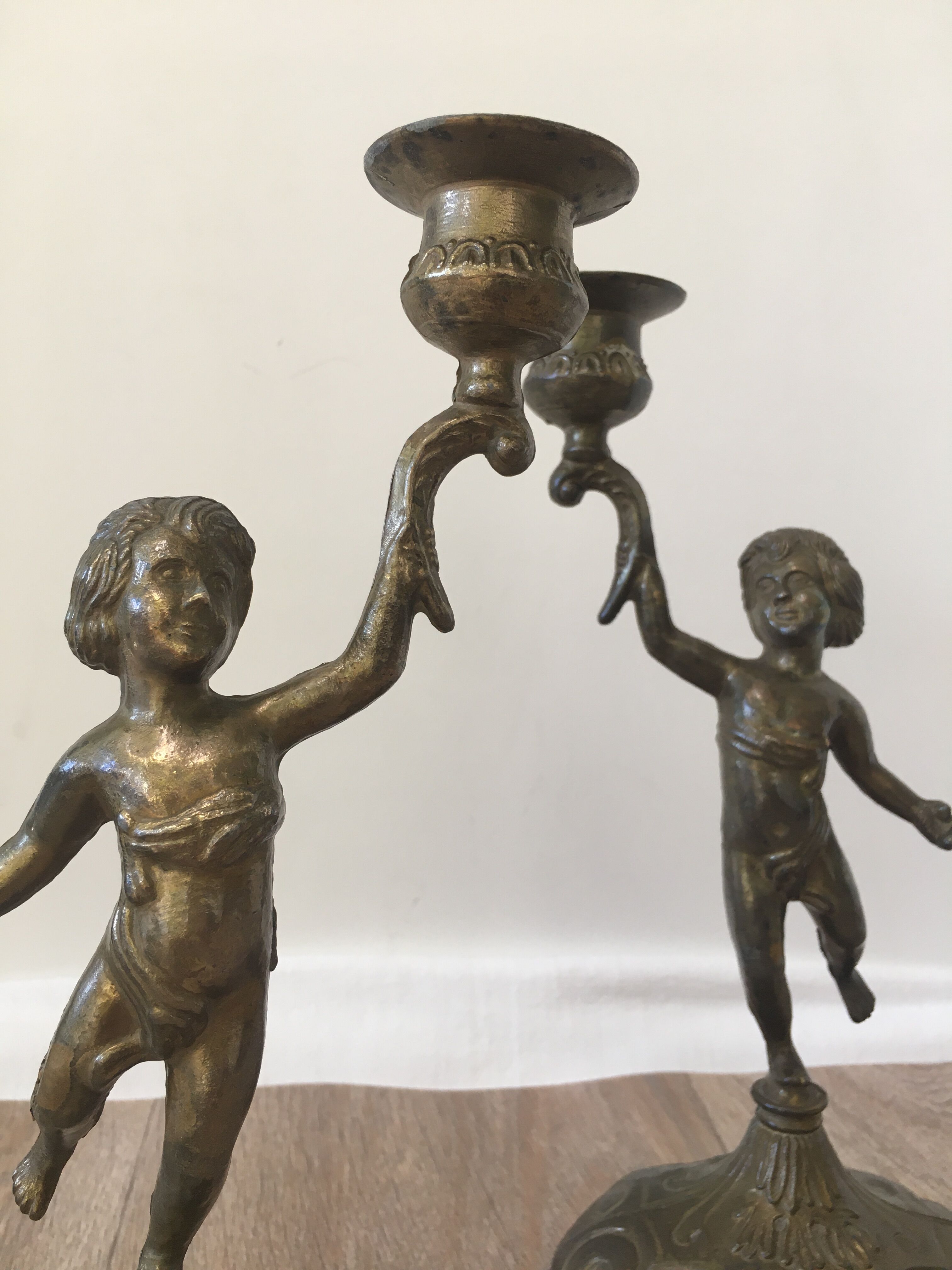 Pair of brass candle holders