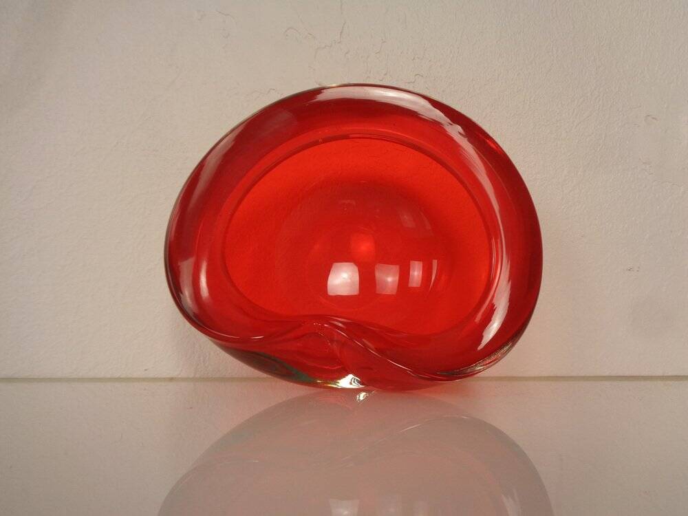 Vintage Italian Red Murano Glass Ashtray, 1960s
