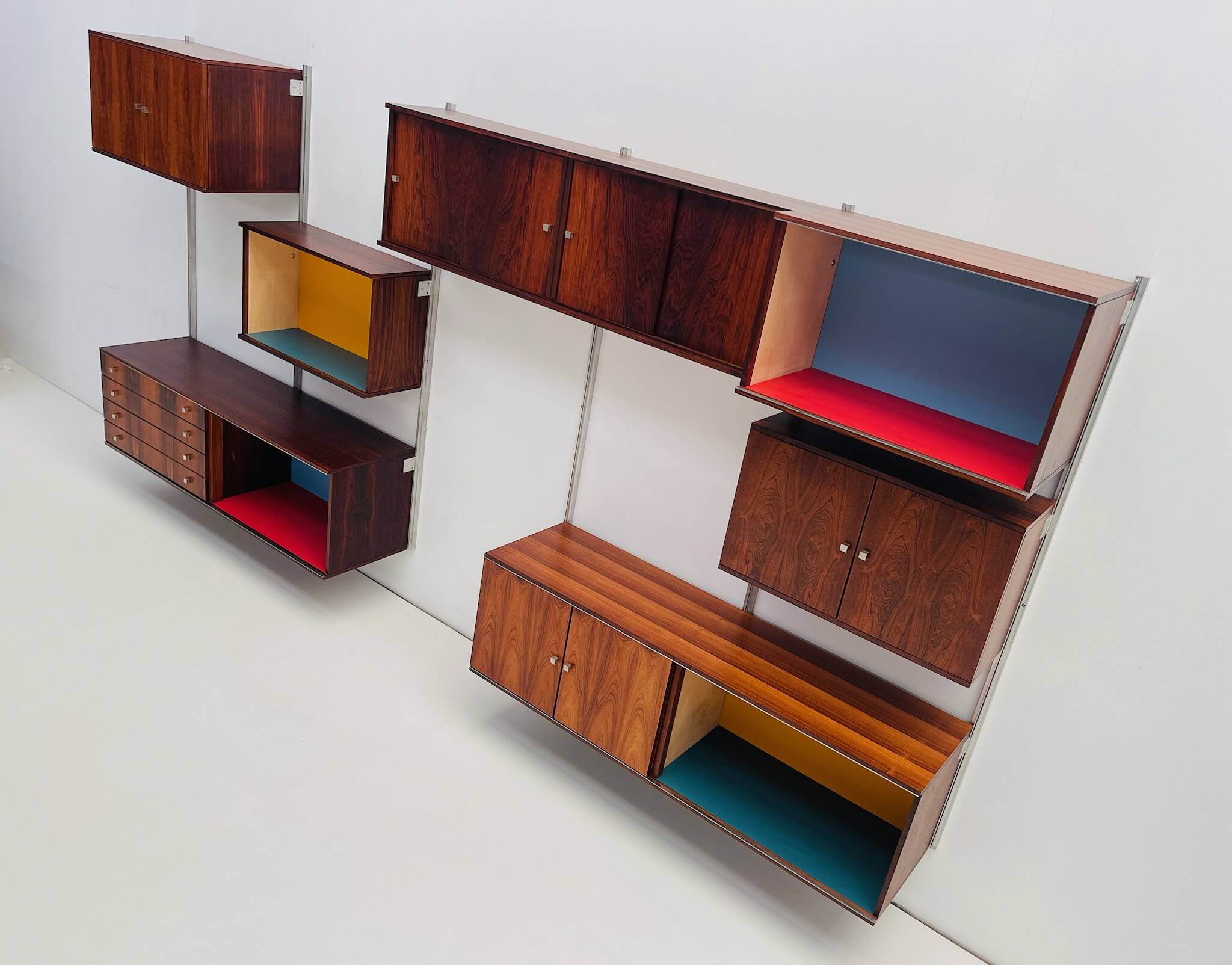 Large colorful wall unit in luxury wood
