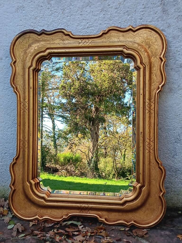 80s beveled gold mirror