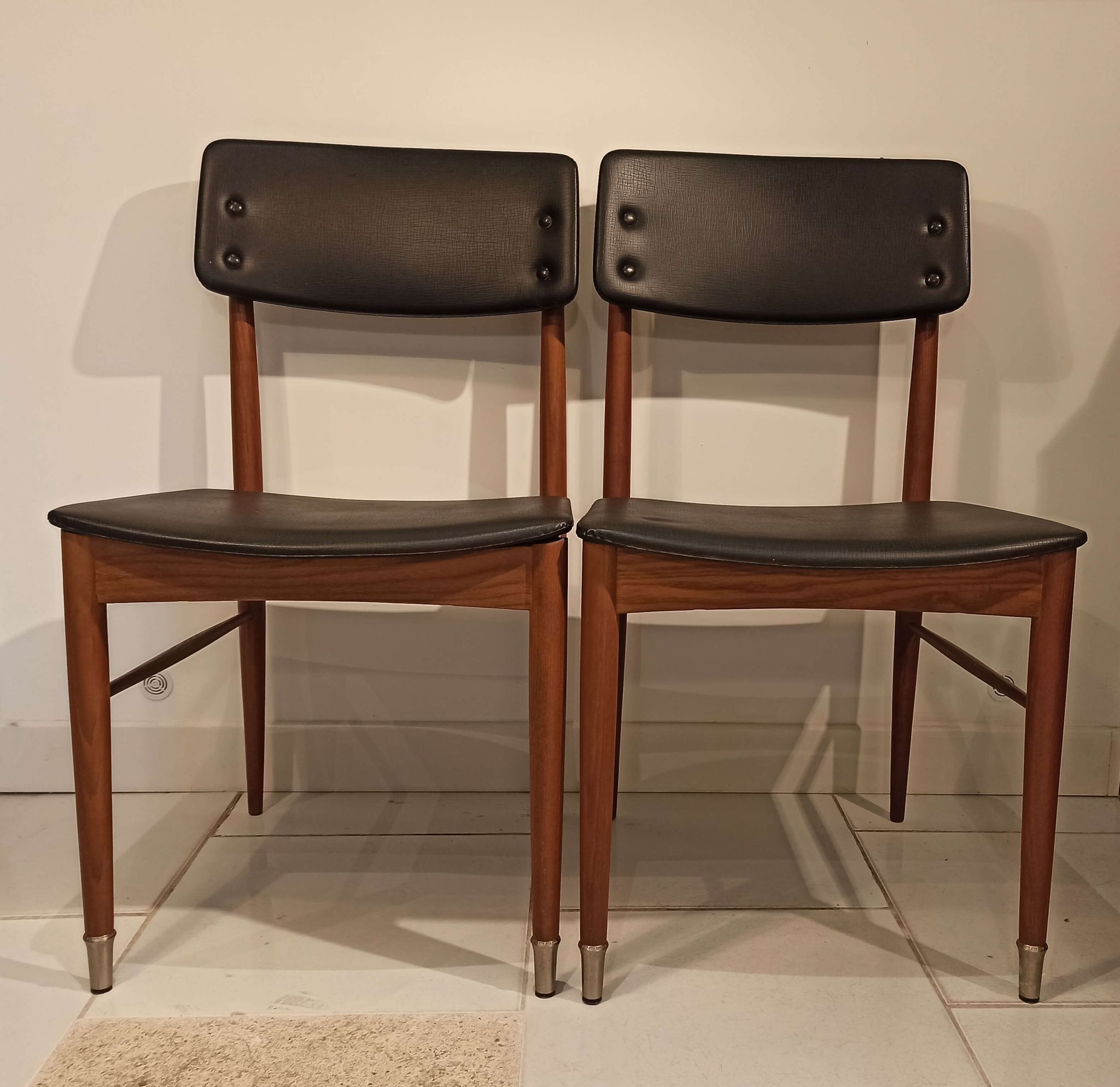 Pair of chairs scandinavian style vintage 1960s wood and skaï black