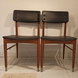 Pair of chairs scandinavian style vintage 1960s wood and skaï black
