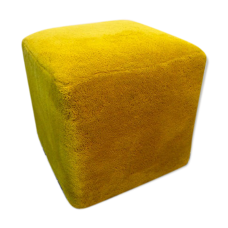 Pouf vintage velours moutarde