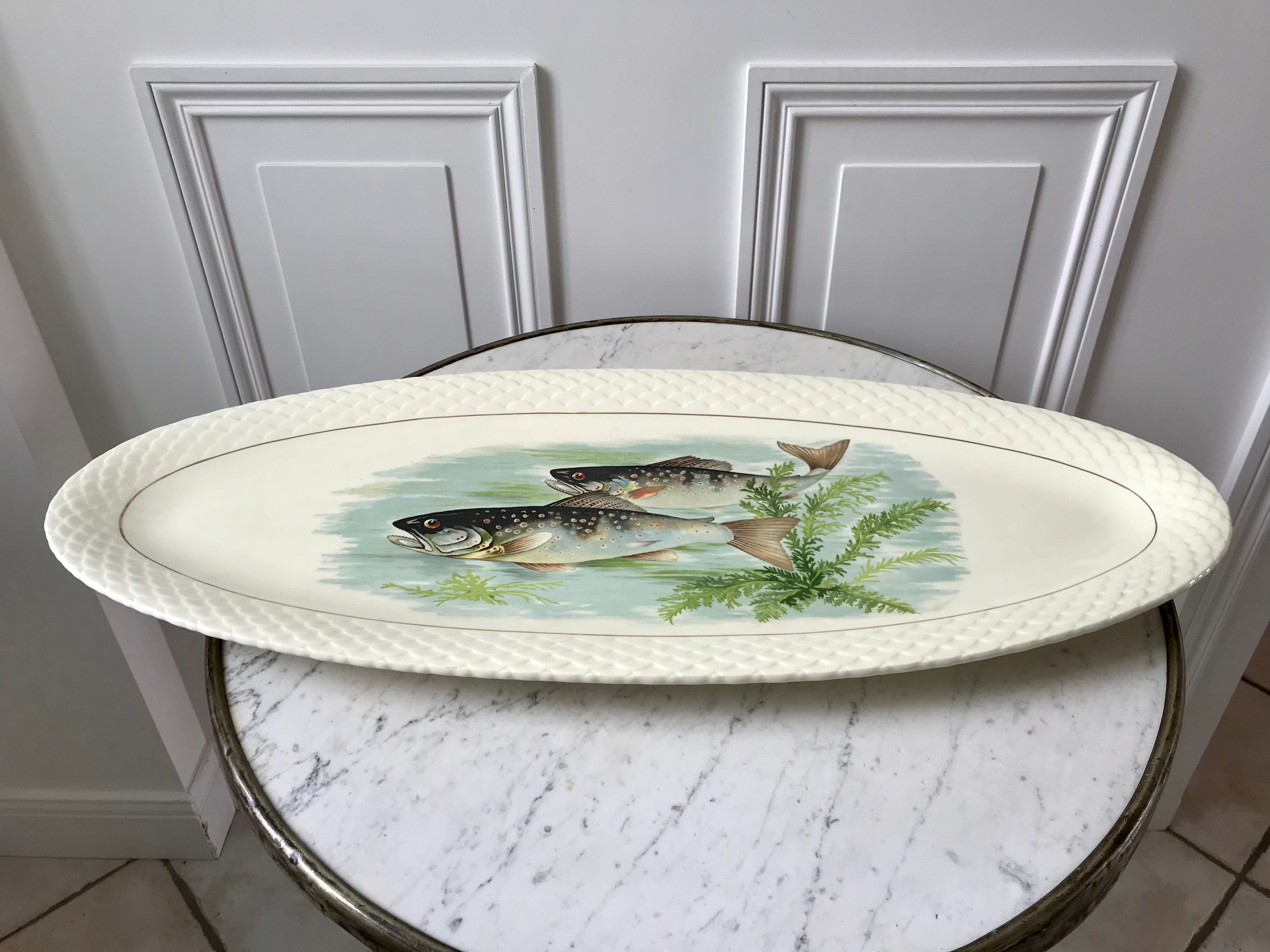 Plat à poisson Gien années 50