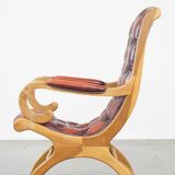 Red flame-grained English cow leather chesterfield armchair