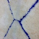 Vintage berber rug in ivory and blue wool