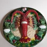 Plate in old barbotine with lobster