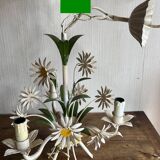 Sheet metal chandelier with daisy masks, 3 branches.
