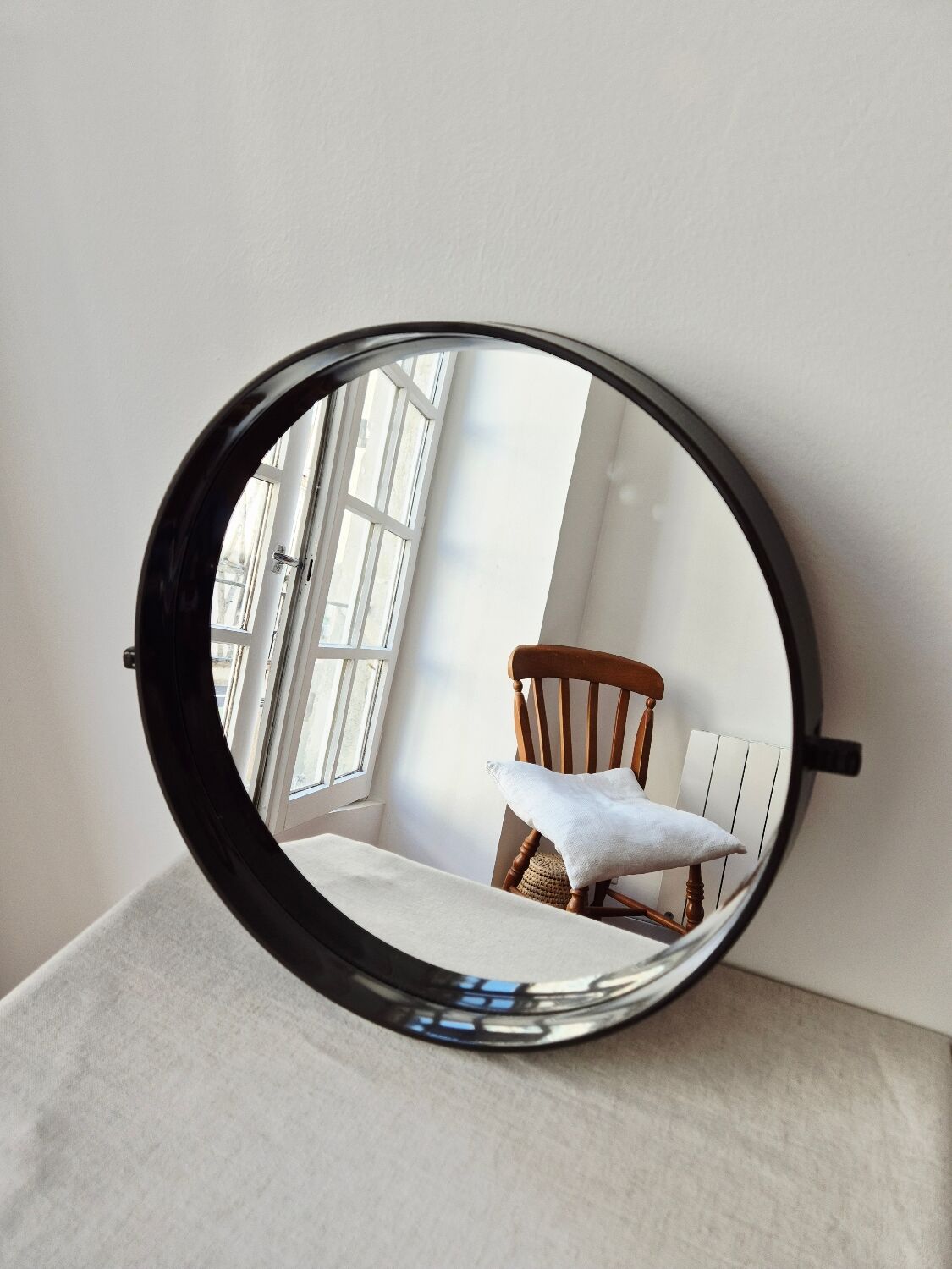 Round smoked plastic mirror '70s - Vintage