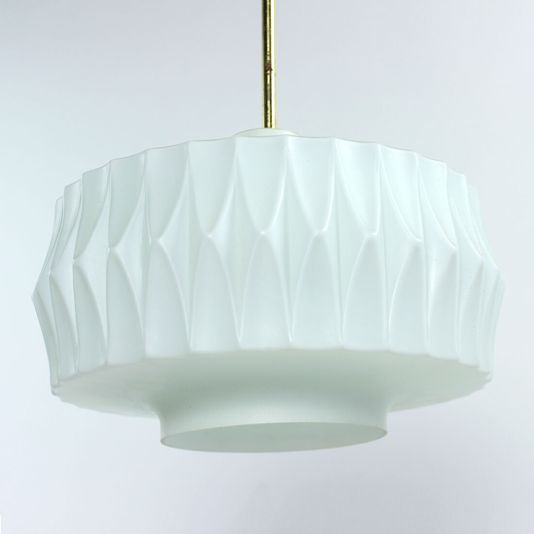 Midcentury ceiling pendant in white glass and brass, czechoslovakia 1960s