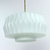 Midcentury ceiling pendant in white glass and brass, czechoslovakia 1960s