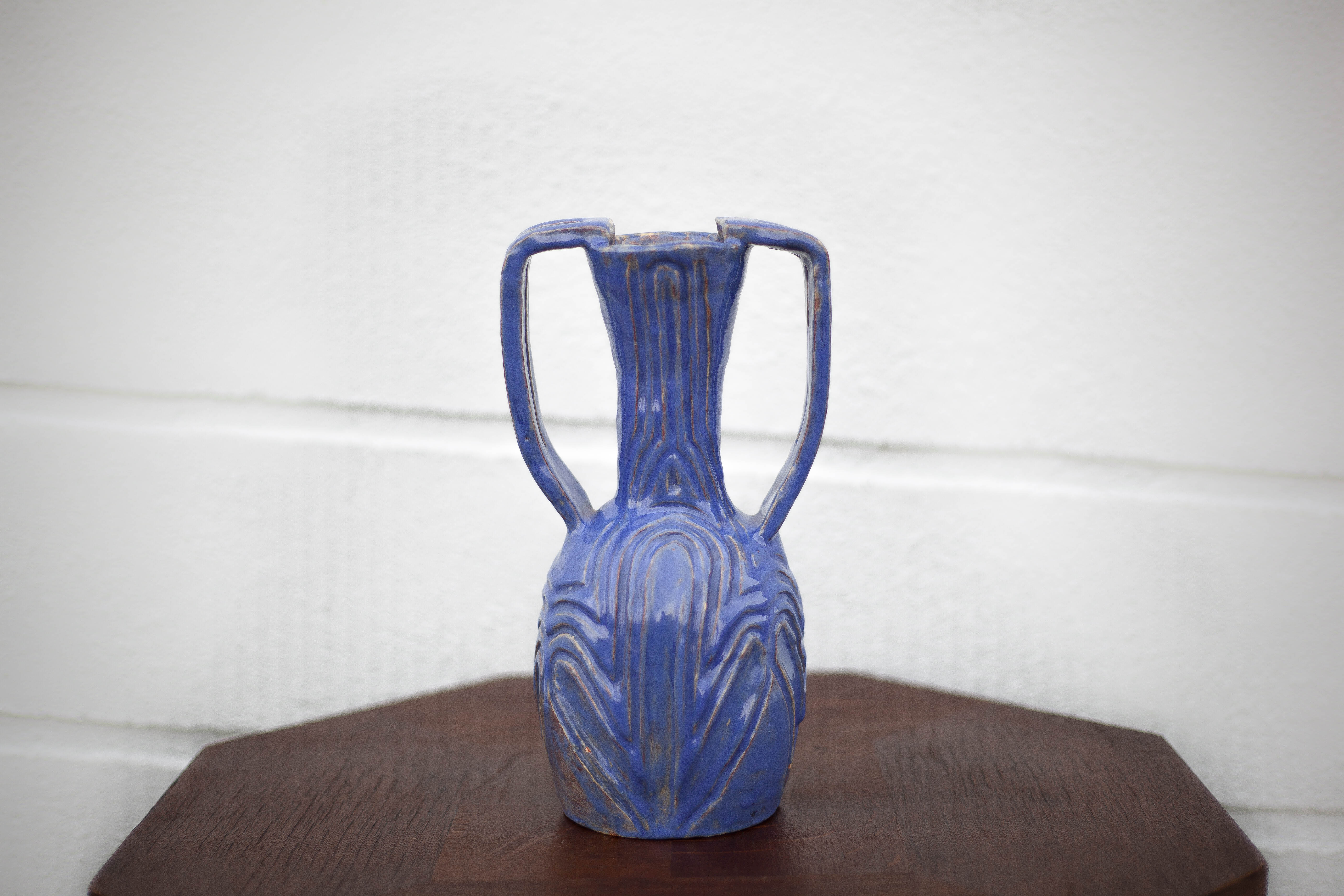 Vase in brutalist blue glazed terracotta 70