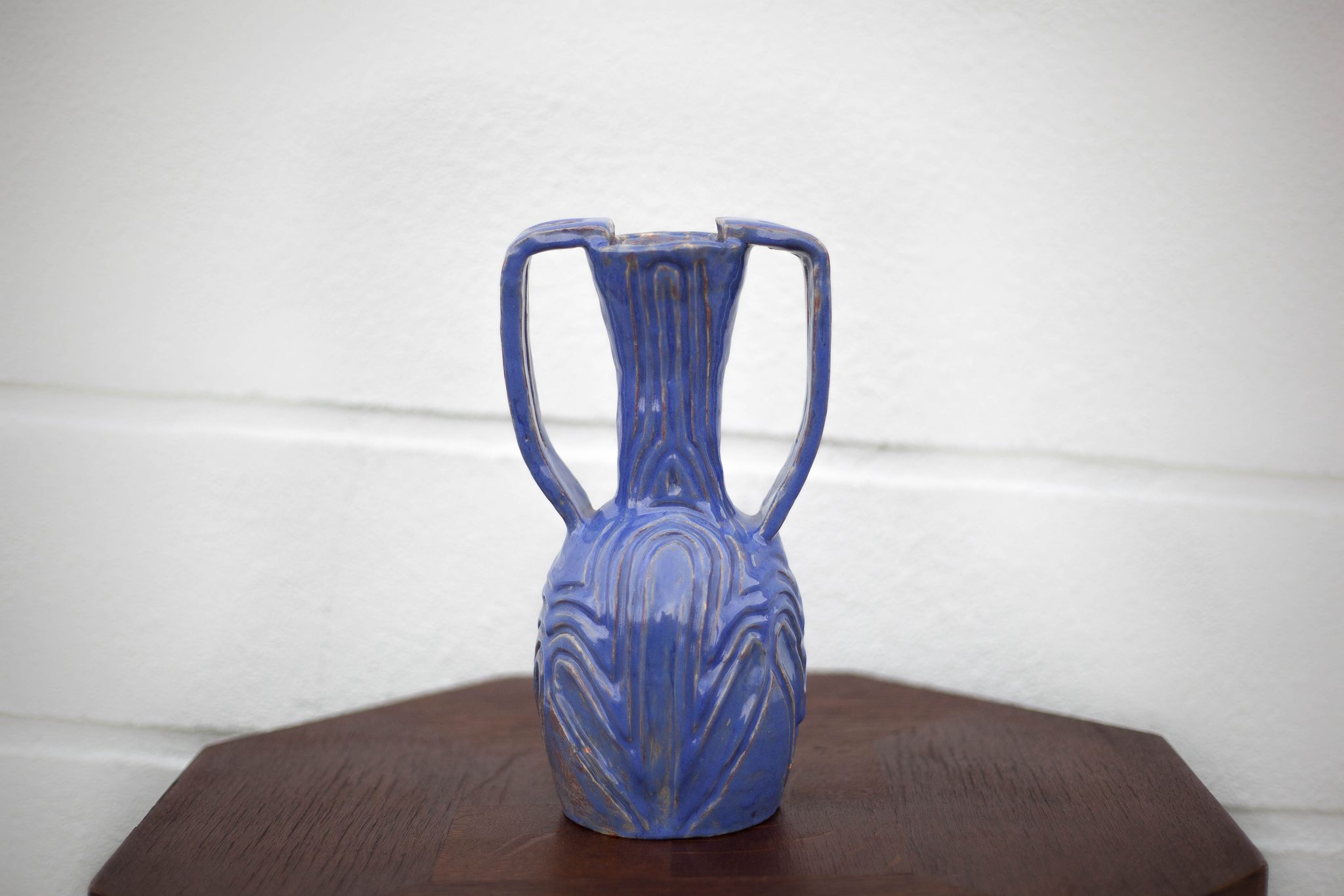 Vase in brutalist blue glazed terracotta 70