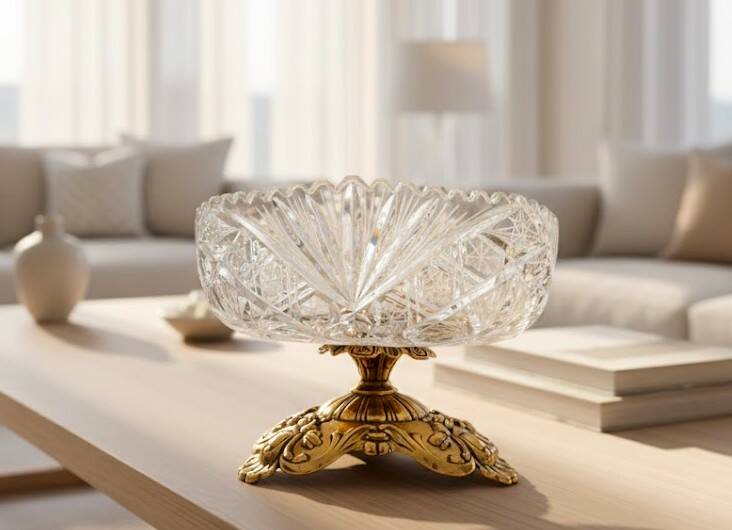 French Art Deco late centrepiece, carved crystal and bronze, 1950s.