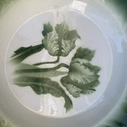 Hollow dish pattern green tulips longwy france old