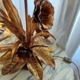 Large lamp, bouquet of vintage anemone flowers, gold metal, Hans Kogl