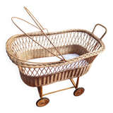 Vintage rattan Alsatian doll cradle bassinet