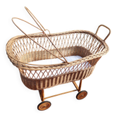 Vintage rattan Alsatian doll cradle bassinet
