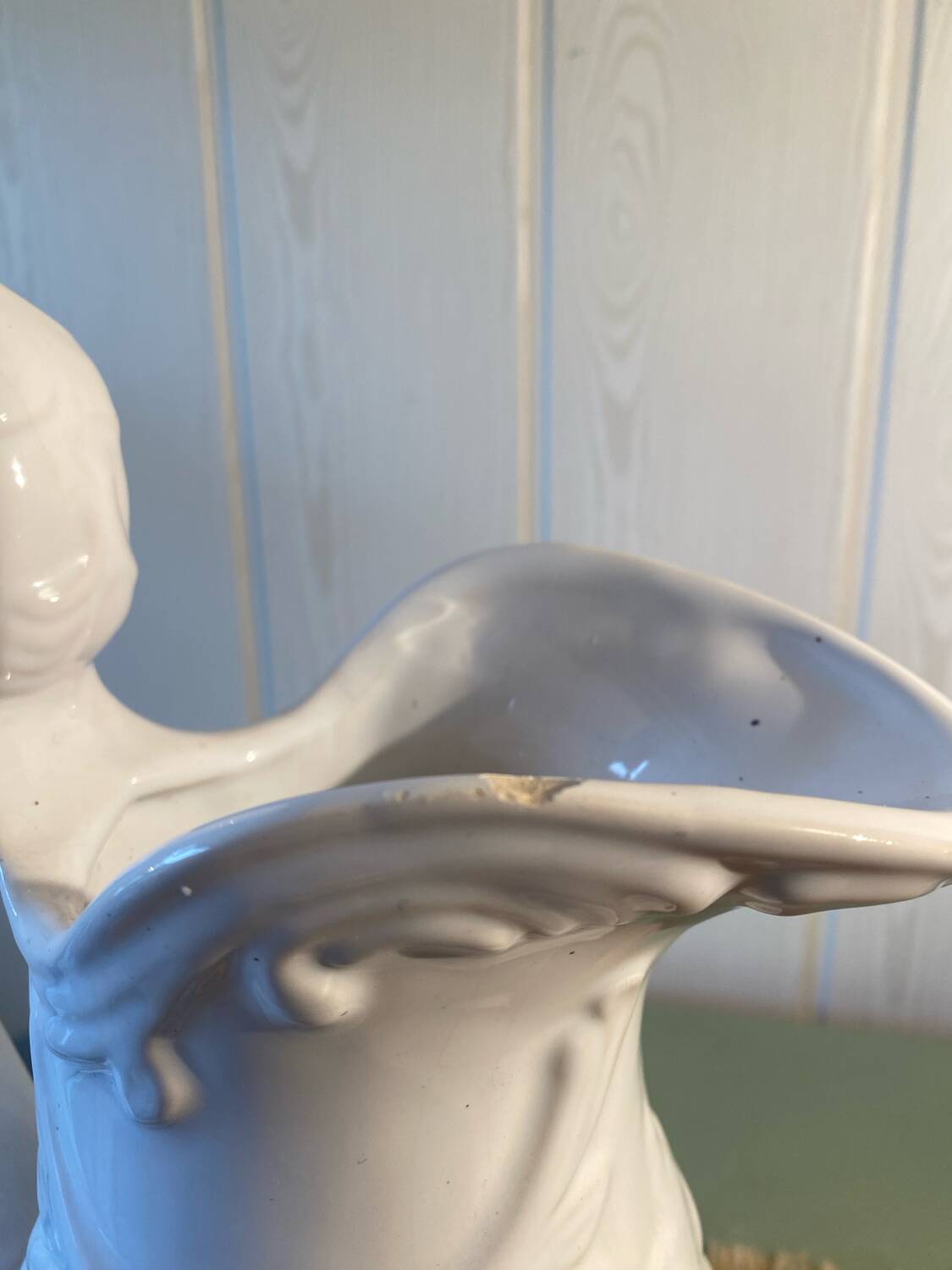 Large white earthenware jug