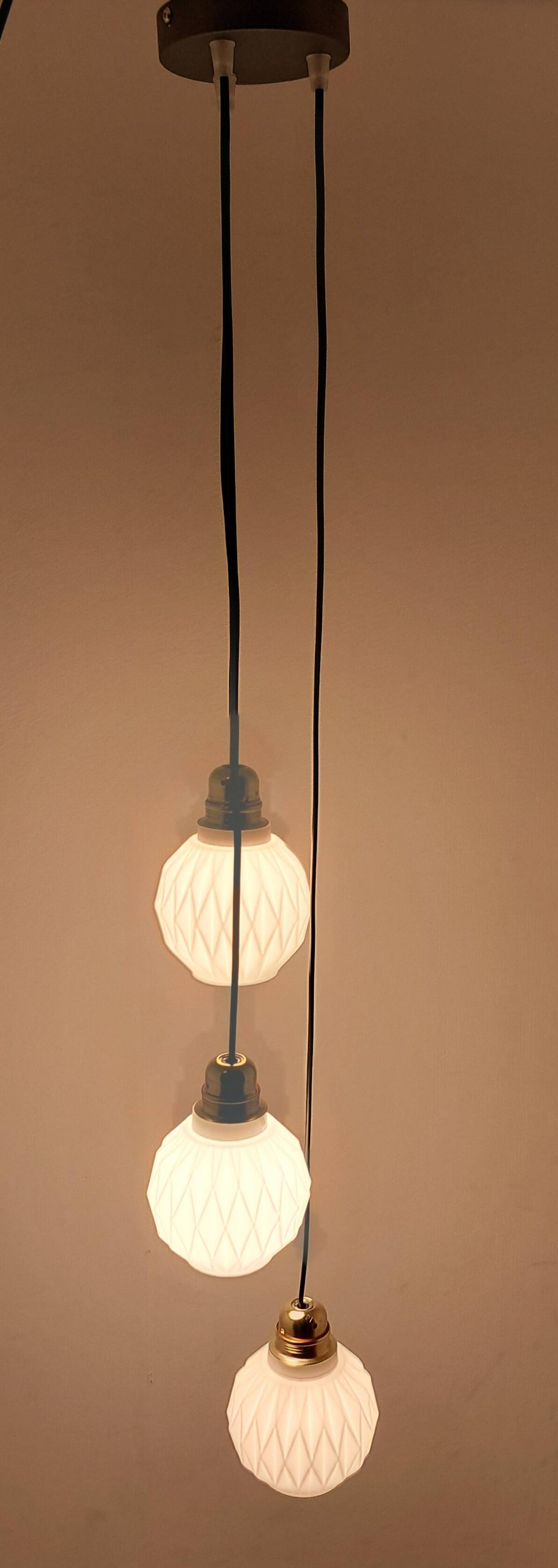 Origami white opaline three-light pendant light