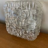 Plafonnier Applique Ancienne Verre Moulé + Support Métal Vintage #C384
